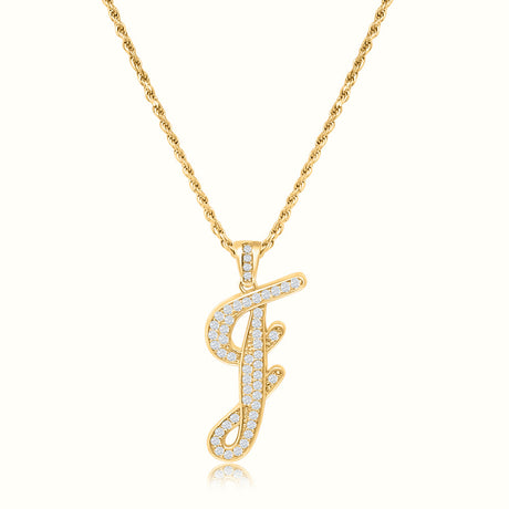 Women's Vermeil Diamond Script Initial Letter Necklace Pendant & Rope Chain