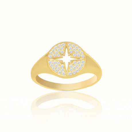 Women's Vermeil Diamond Shinning Star Signet Ring The Gold Goddess Women’s Jewelry By The Gold Gods