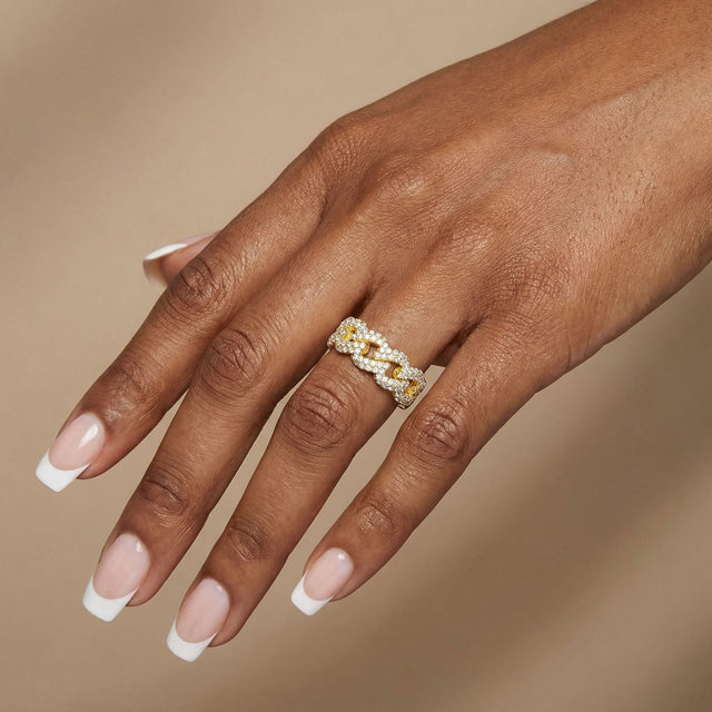 Womens Vermeil Diamond Cuban Ring Gold Gods