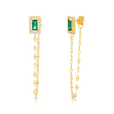 Women's Vermeil Emerald Diamond Chain Earrings The Gold Goddess Women’s Jewelry By The Gold Gods
