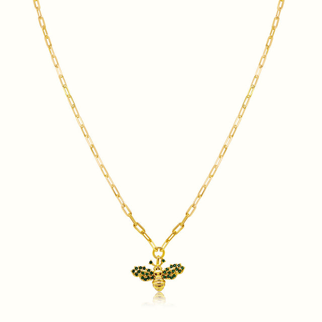 Women's Vermeil Green Emerald Diamond Bee Necklace Pendant The Gold Goddess Women’s Jewelry By The Gold Gods