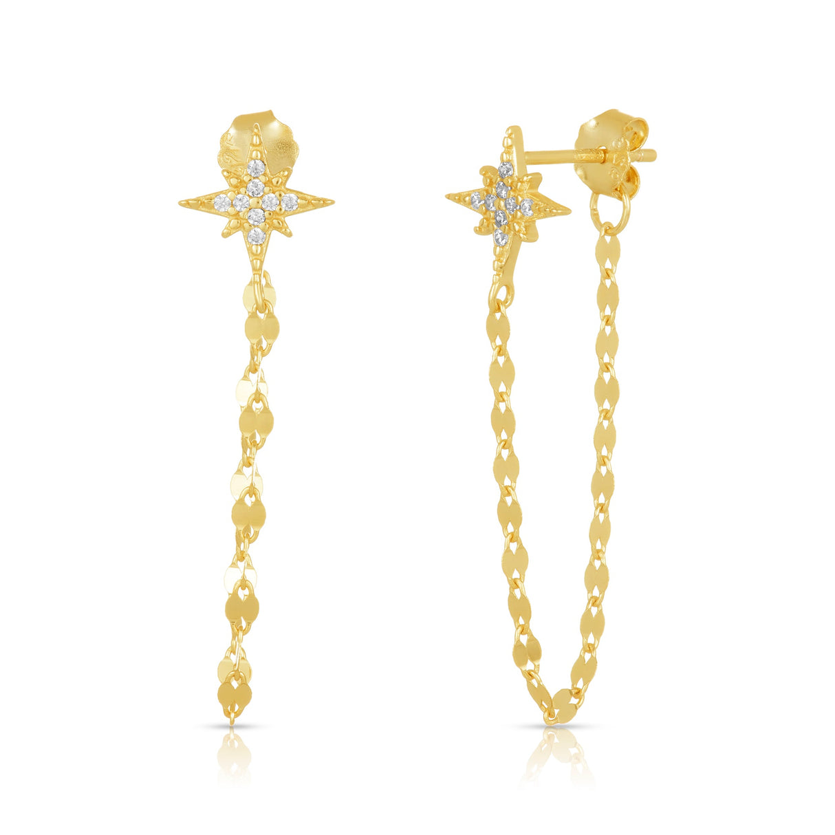 Women's Vermeil Micro Diamond Shinning Star Chain Earrings The Gold Goddess Women’s Jewelry By The Gold Gods