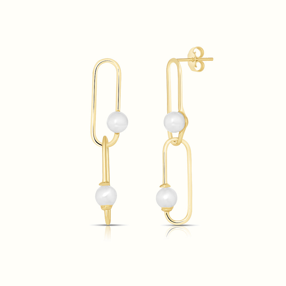 Women's Vermeil Paperclip Pearl Earrings The Gold Goddess Women’s Jewelry By The Gold Gods
