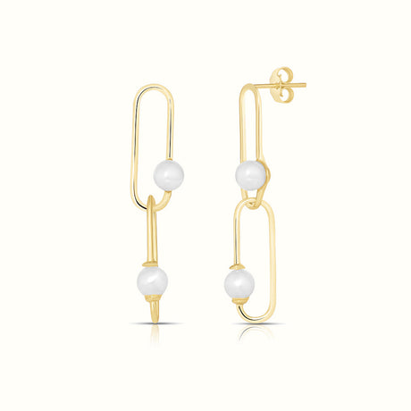 Women's Vermeil Paperclip Pearl Earrings The Gold Goddess Women’s Jewelry By The Gold Gods