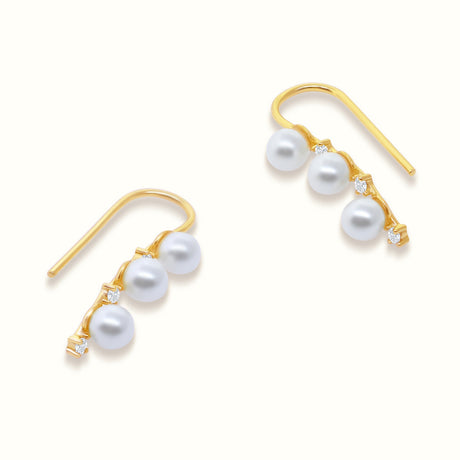 Women's Vermeil Pearl & Diamond Hook Earrings The Gold Goddess Women’s Jewelry By The Gold Gods