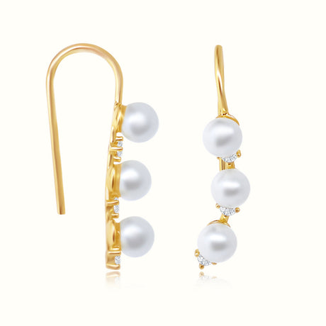 Women's Vermeil Pearl & Diamond Hook Earrings The Gold Goddess Women’s Jewelry By The Gold Gods