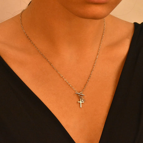 Women's Vermeil Toggle Cross & Diamond Stub Necklace Pendant The Gold Goddess Women’s Jewelry By The Gold Gods