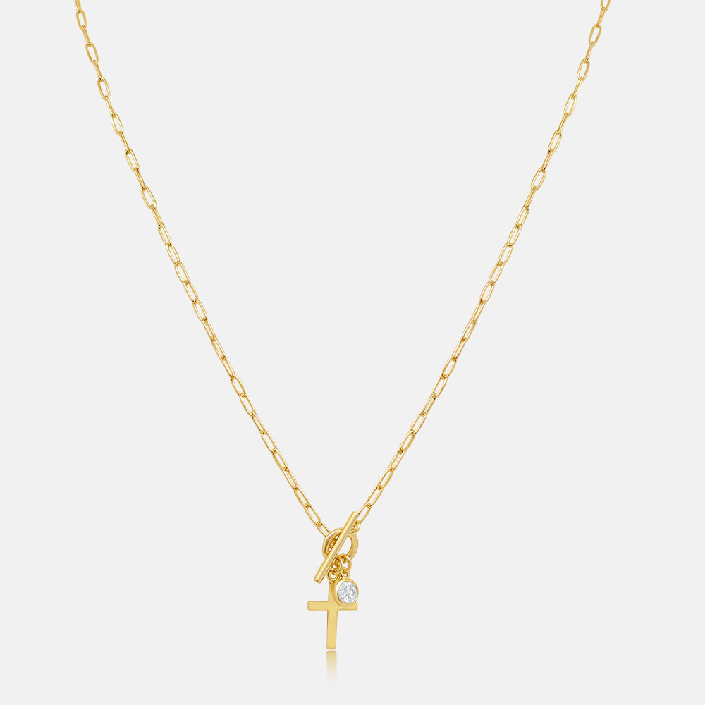 Women's Vermeil Toggle Cross & Diamond Stub Necklace Pendant The Gold Goddess Women’s Jewelry By The Gold Gods