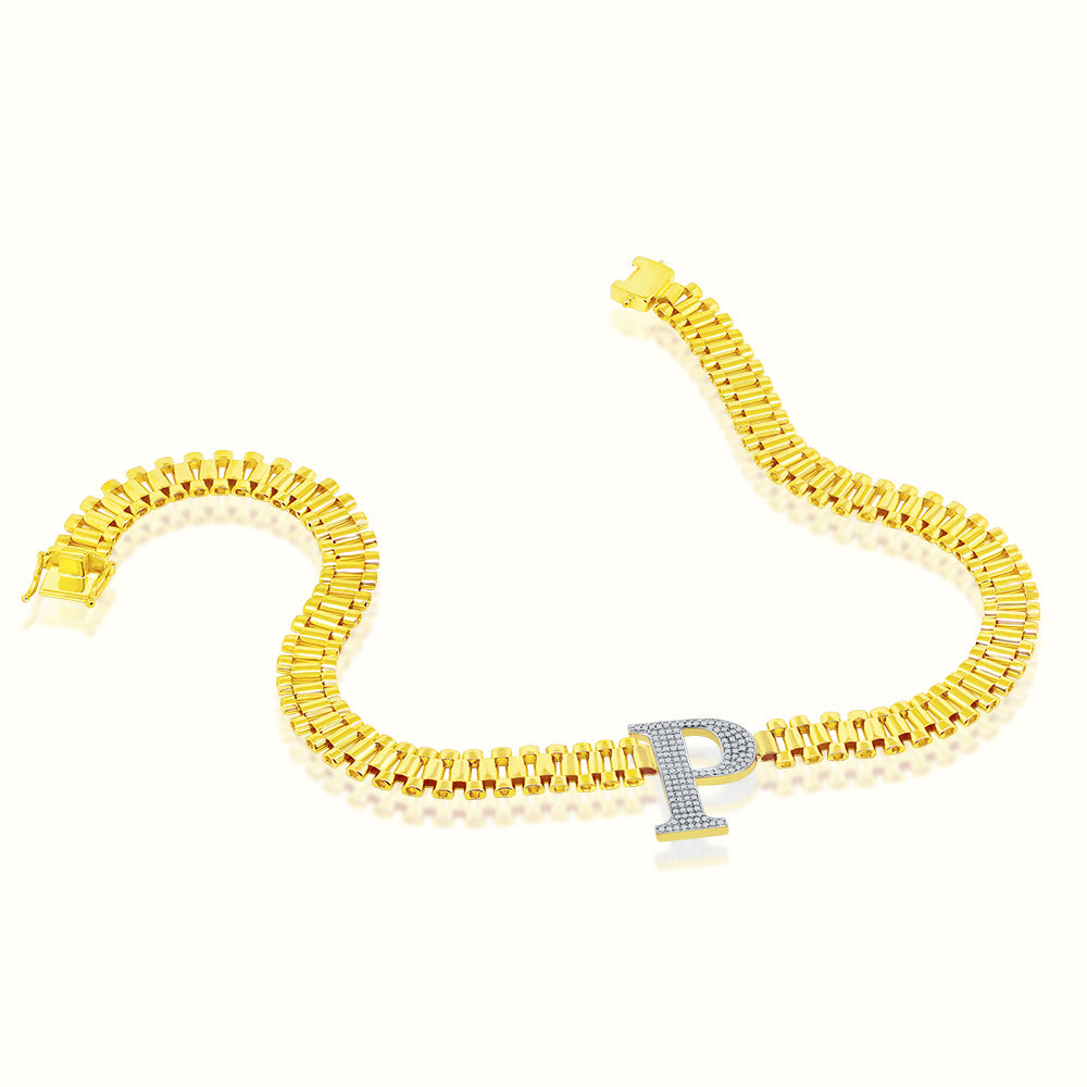 Women's Vermeil Watch Chain Diamond Initial Letter P Necklace Pendant The Gold Goddess Women’s Jewelry By The Gold Gods