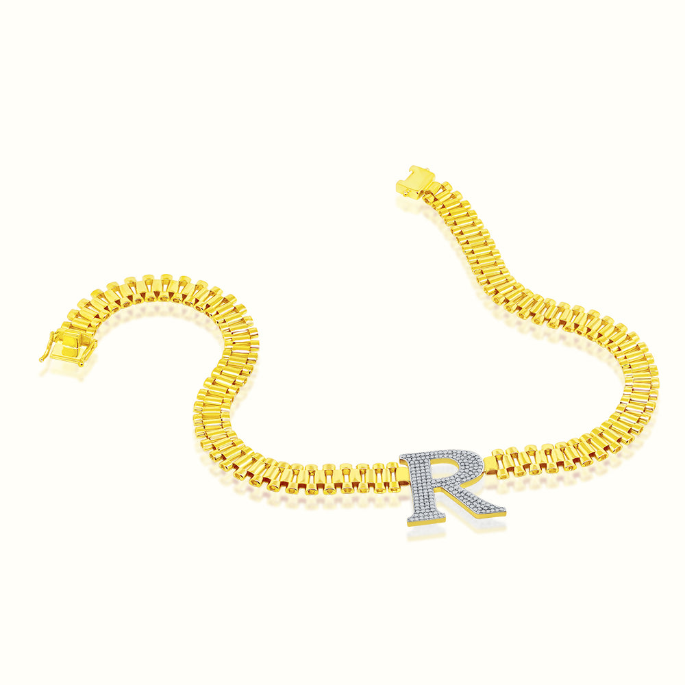 Women's Vermeil Watch Chain Diamond Initial Letter R Necklace Pendant The Gold Goddess Women’s Jewelry By The Gold Gods