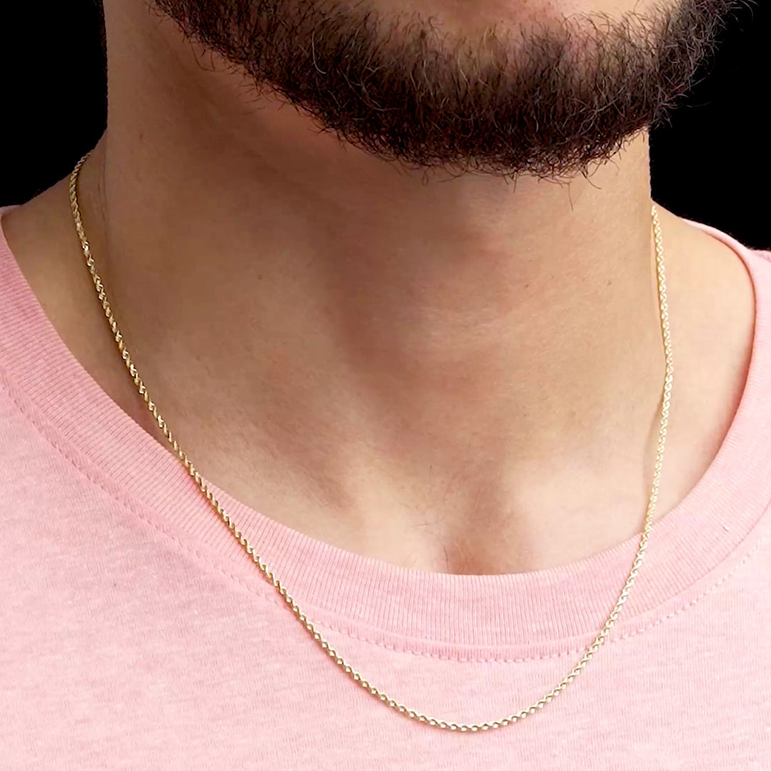 14K Gold Plated Sterling Silver Rope Diamond-Cut Link Necklace Chains 1.5mm - 5.5mm, 16 inch - 30 inch, Gold Rope Chain for Men & Women, Made in Italy
