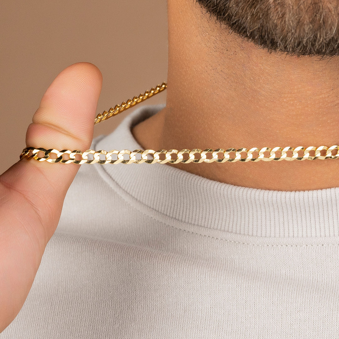 18k Gold Chain Necklace Mens Chains Cuban Curb Thick 5mm Gold