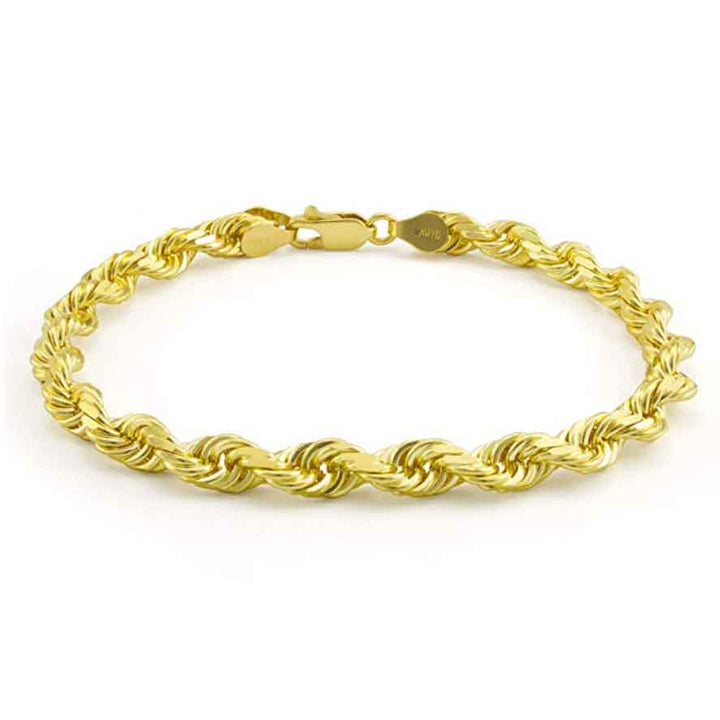Mens 10k 14k Solid Gold Rope Bracelet Hollow - The Gold Gods close up view