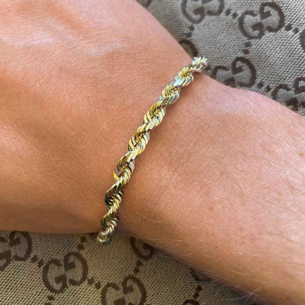Mens 10k 14k Solid Gold Rope Bracelet Hollow - The Gold Gods lifestyle look