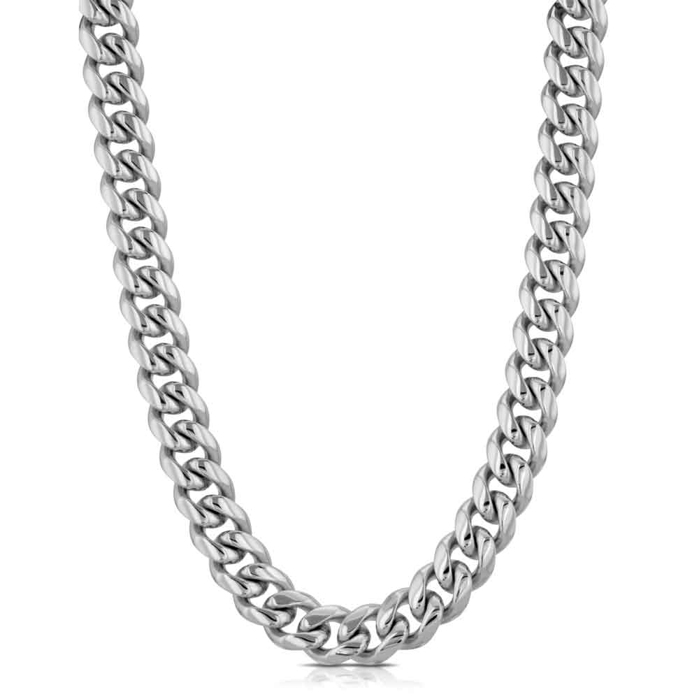 Miami Cuban Link Chain 12mm The Gold Gods front view White Gold 