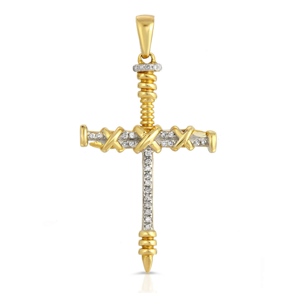 10k Solid Gold Diamond Cross Nails Pendant (.15 CTW)