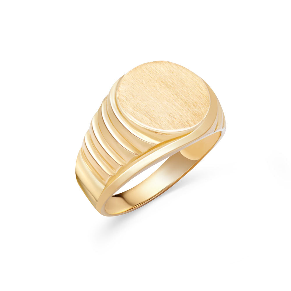 10k Solid Gold Round Ribbed Signet Ring