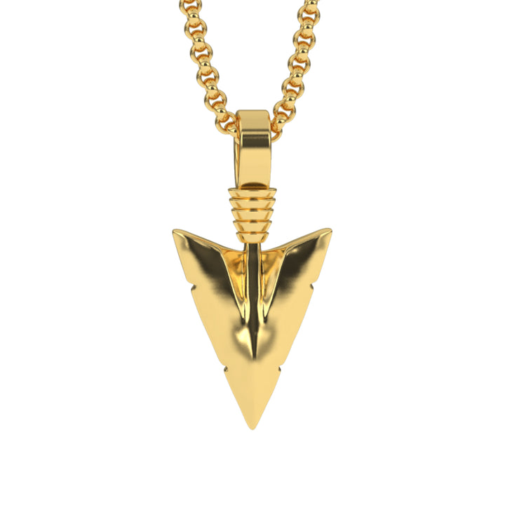 12 MICRO-ARROWHEAD-PENDANT-NECKLACE-gold-gods-gold-chain-mens-jewelry-front-view