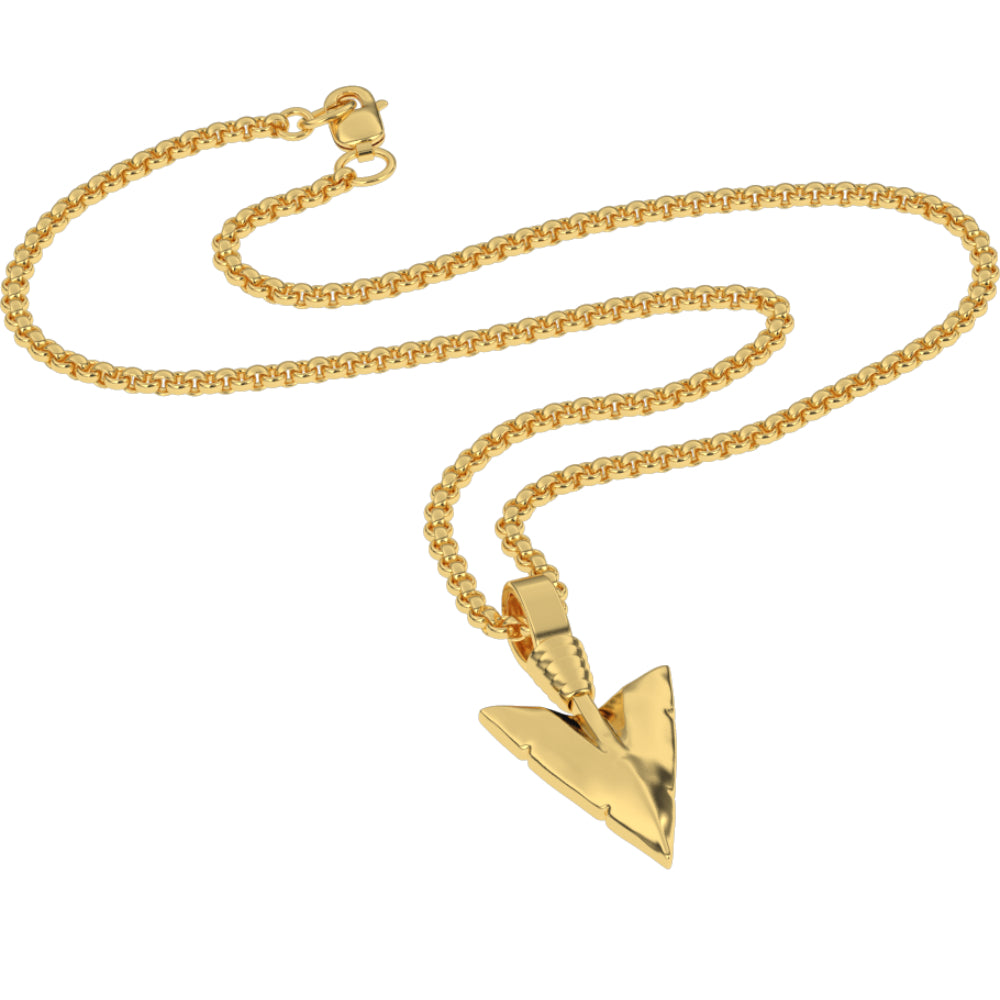 12 MICRO-ARROWHEAD-PENDANT-NECKLACE-gold-gods-gold-chain-mens-jewelry-top-view