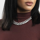 Women White Gold Diamond Straight Edge Cuban Chain (15mm)