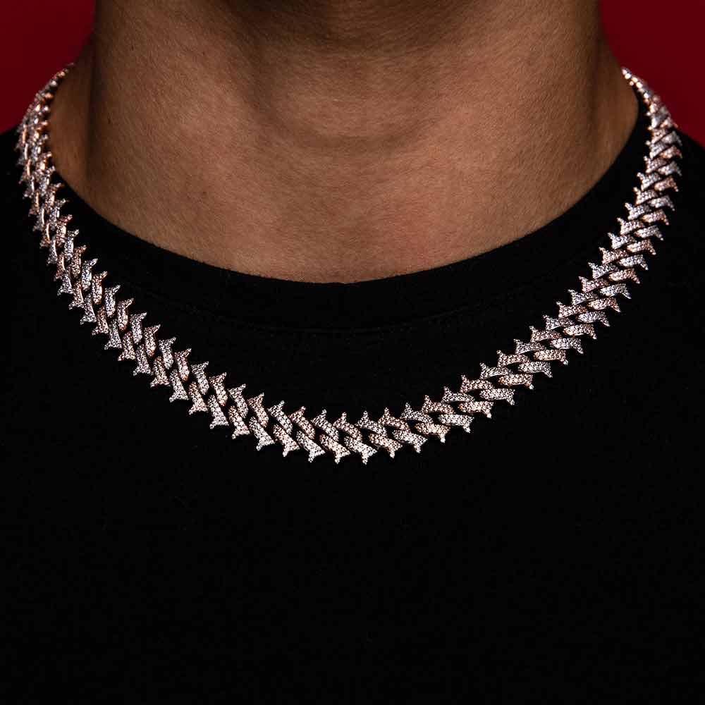 THE BLING KING Large Barbed Wire Chain Necklace For Men Baguette CZ Iced Out 19MM Thick Link Hip Hop Choker Box Clasp Jewelry - 36 THE BLING KING Large Barbed Wire Chain Necklace For Men Baguette CZ Iced Out 19MM Thick Link Hip Hop Choker Box Clasp Jewelry - 36