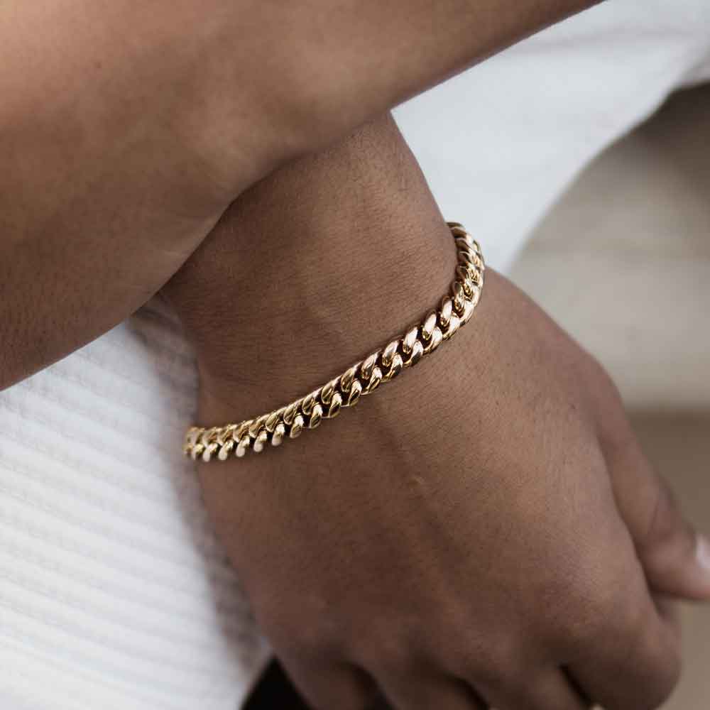 Thick Gold Chain Bracelet 8mm Cuban Bracelet Mens Gold 