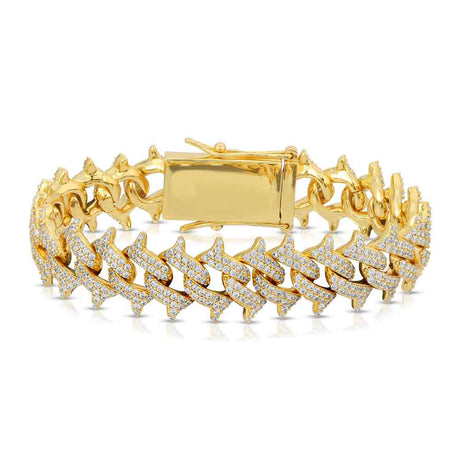 Diamond Spiked Cuban Bracelet The Gold Gods close up view gold 