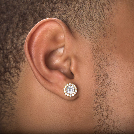 Diamond Halo Stud Men's Earrings The Gold Gods 