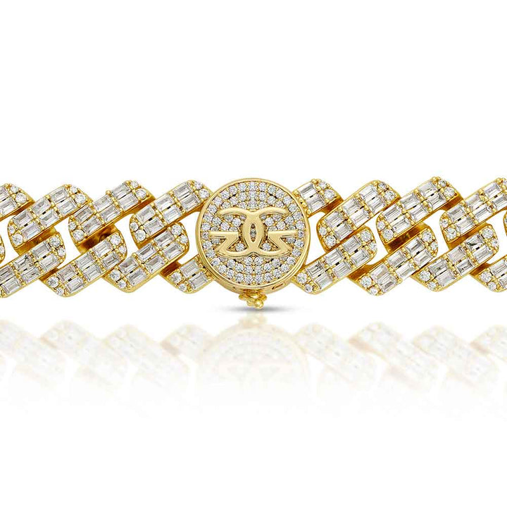 2 Row Diamond Cuban Baguette Bracelet (18 mm) The Gold Gods  Clasp