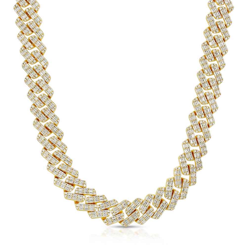 2 Row Diamond Cuban Chain Baguette 18mm | The Gold Gods 2 Row Diamond Cuban Chain Baguette 18mm | The Gold Gods
