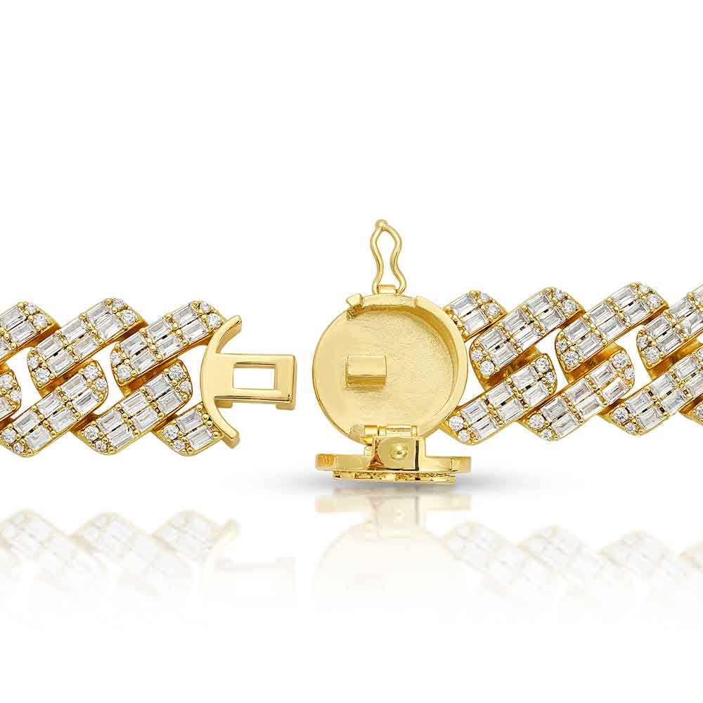 2 Row Diamond Cuban Baguette Bracelet (18 mm) The Gold Gods  Clasp back 