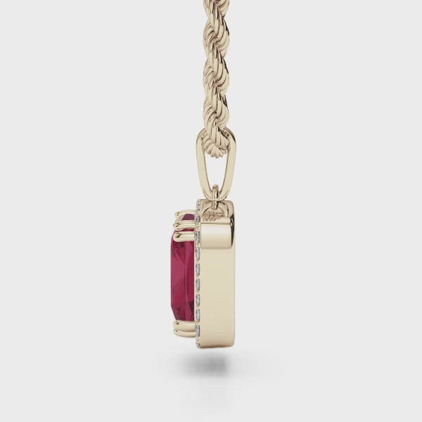 Micro Aura Ruby Necklace Pendant & Rope Gold Chain Gold Gods® 360 view