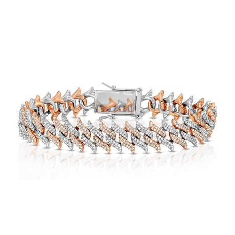 DIAMOND-SPIKED -LAUREL-CUBAN-LINK-bracelet-18k-gold-plated-lock-view-2-tone-rose-&-white-gold-the-gold-gods-Womens-jewelry The Gold Gods