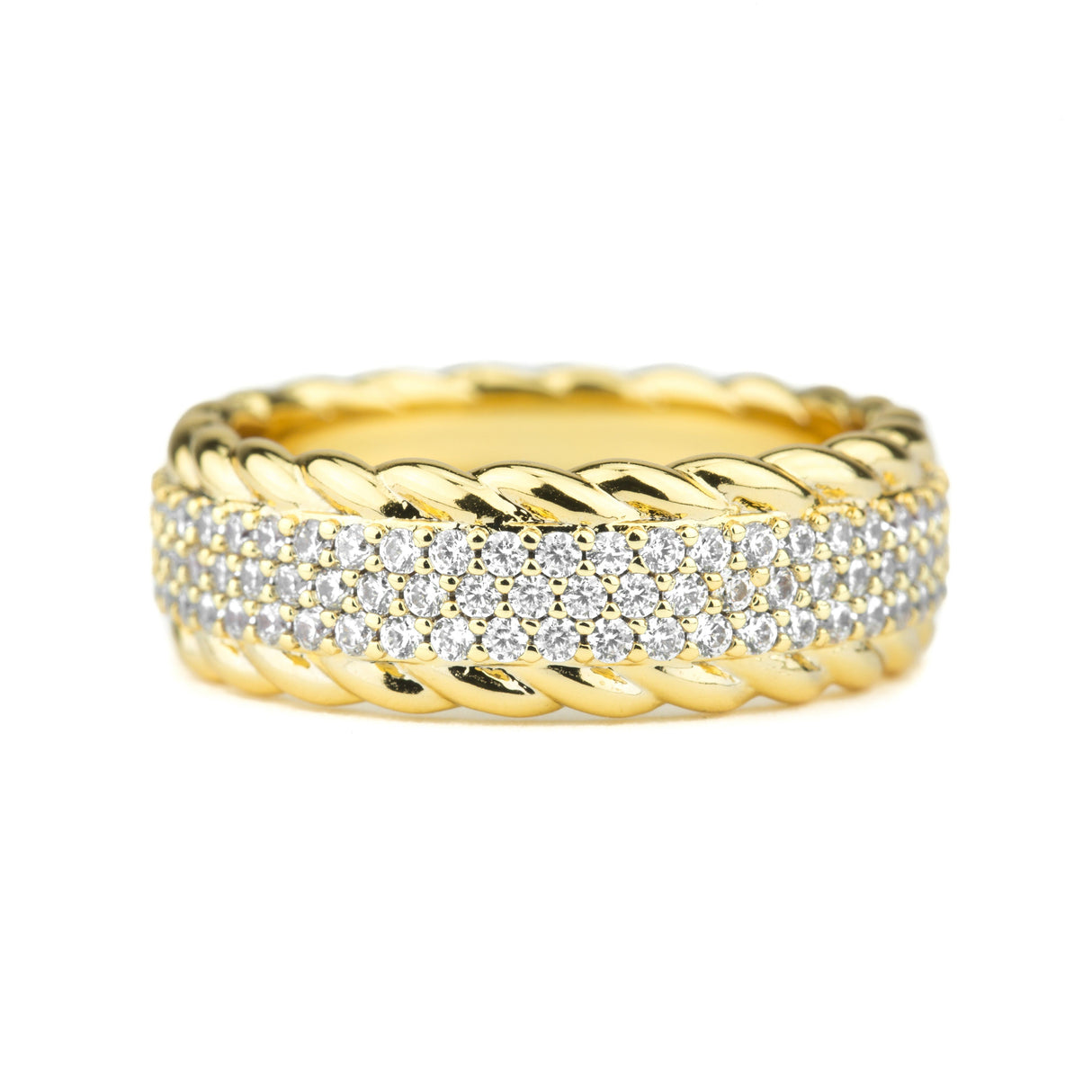 Diamond 3-Row Rope Ring The Gold Goddess close up view 2