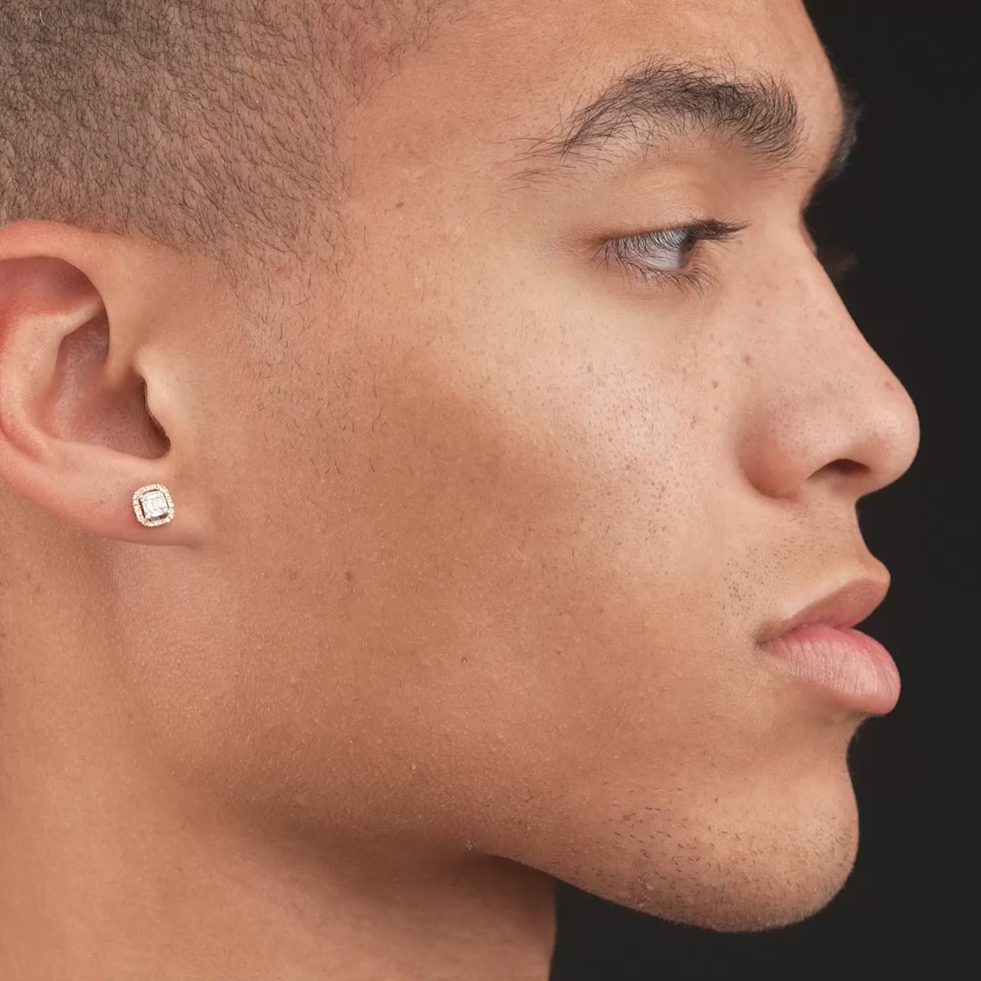 Square halo stud earrings store