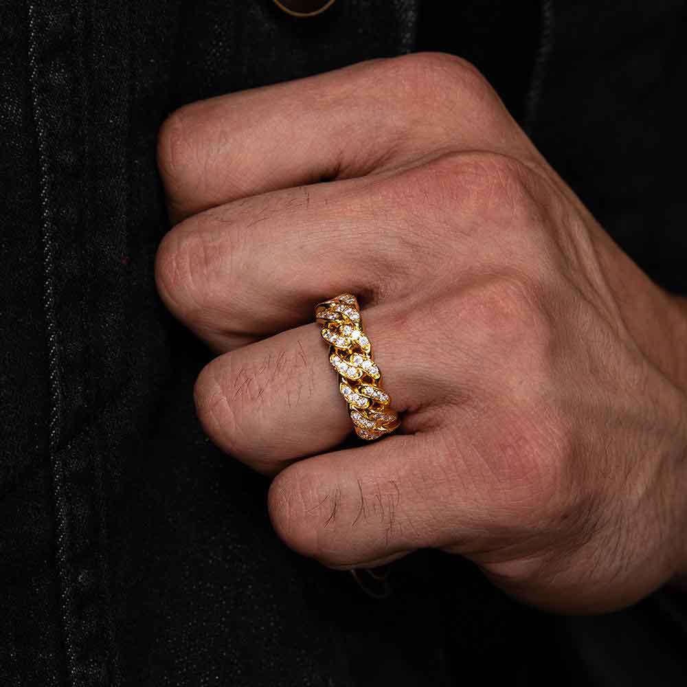 10K Gold Diamond Ring | Cuban D3 - Diamond Mens Ring | Medusa Jewelry