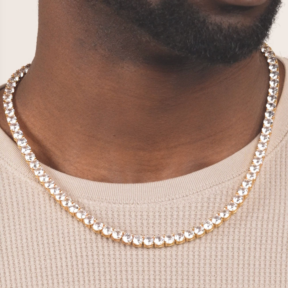 Mens Gold Tennis Chain Necklace 6mm The Gold Gods 22 inch