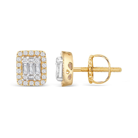 14k Solid Gold Diamond Halo Rectangle Stud Ear Rings (.30 CTW) The Gold Gods 2