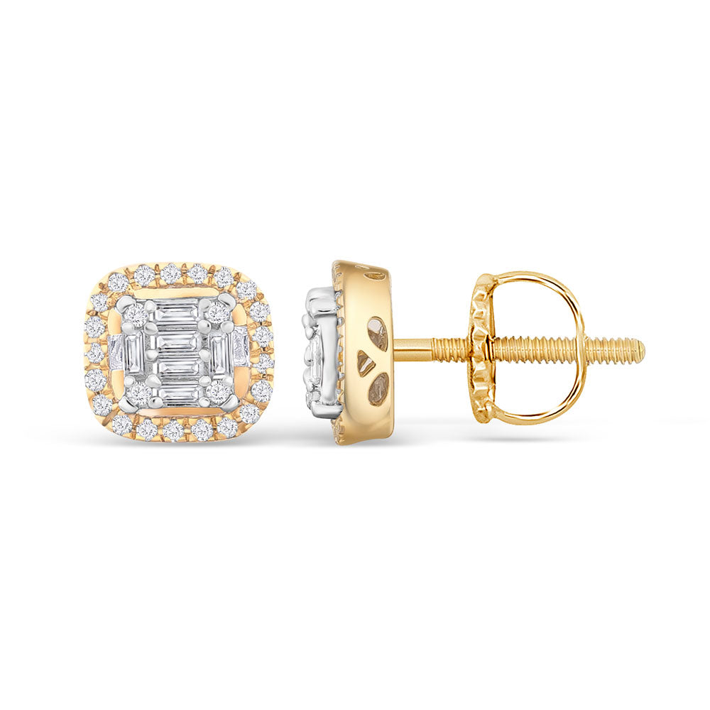 14k Solid Gold Diamond Halo Square Stud Earrings CTW The