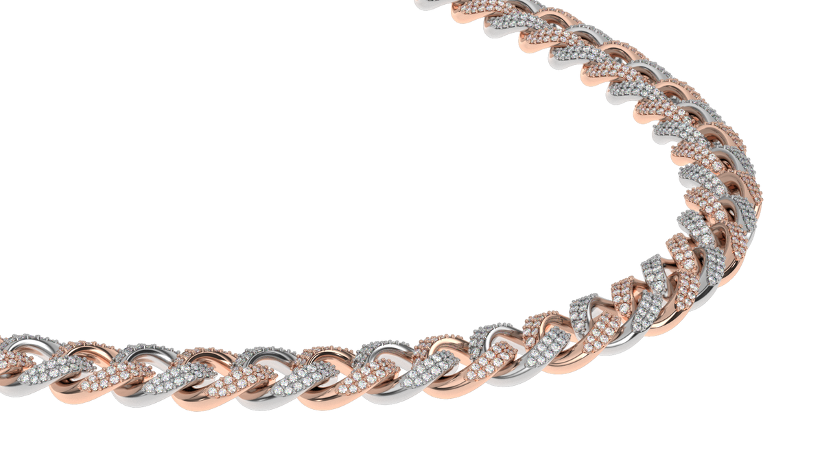 Diamond Cuban Link Chain 10mm The Gold Gods 2 tone rose & white Gold Side view Gold Chain Men's Jewelry
