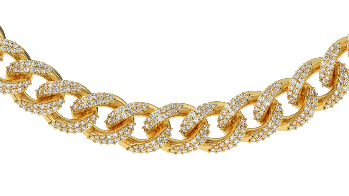 Diamond Cuban Link Chain 10mm The Gold Gods Gold Front view Gold Chain Men's Jewelry