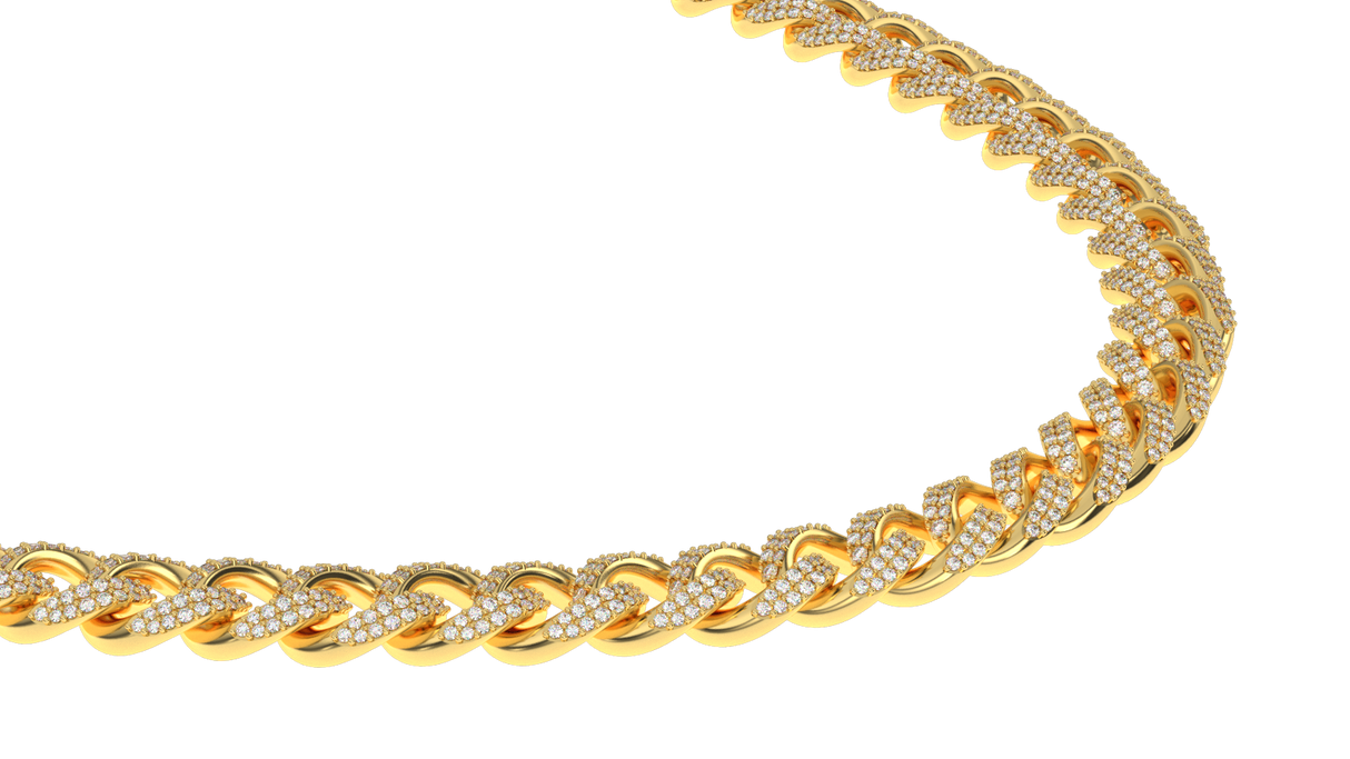 Diamond Cuban Link Chain 10mm The Gold Gods Gold Side view Gold Chain Men's Jewelry
