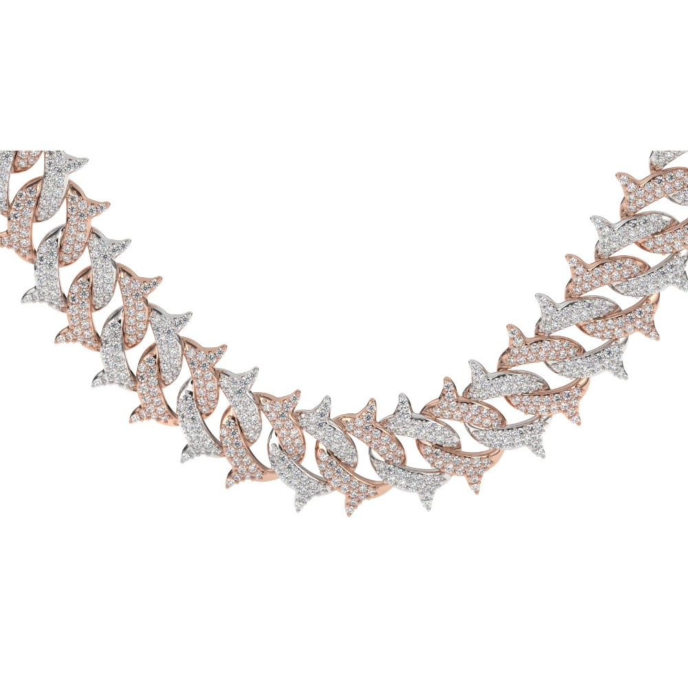 Diamond Cuban Spiked Chain 2 Tone 18k Rose & White Gold Men's jewelry The Gold Gods  front view close up 