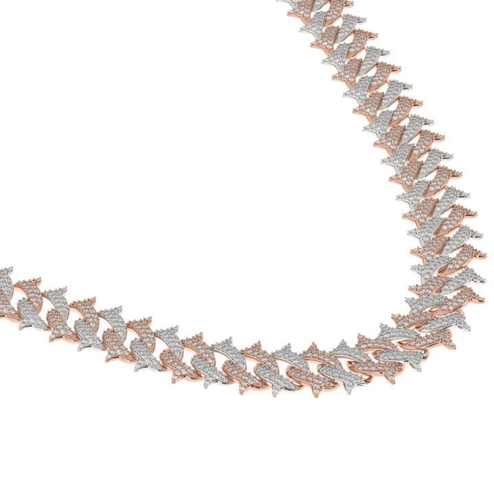 Diamond Cuban Spiked Chain 2 Tone 18k Rose & White Gold Men's jewelry The Gold Gods  side view close up 