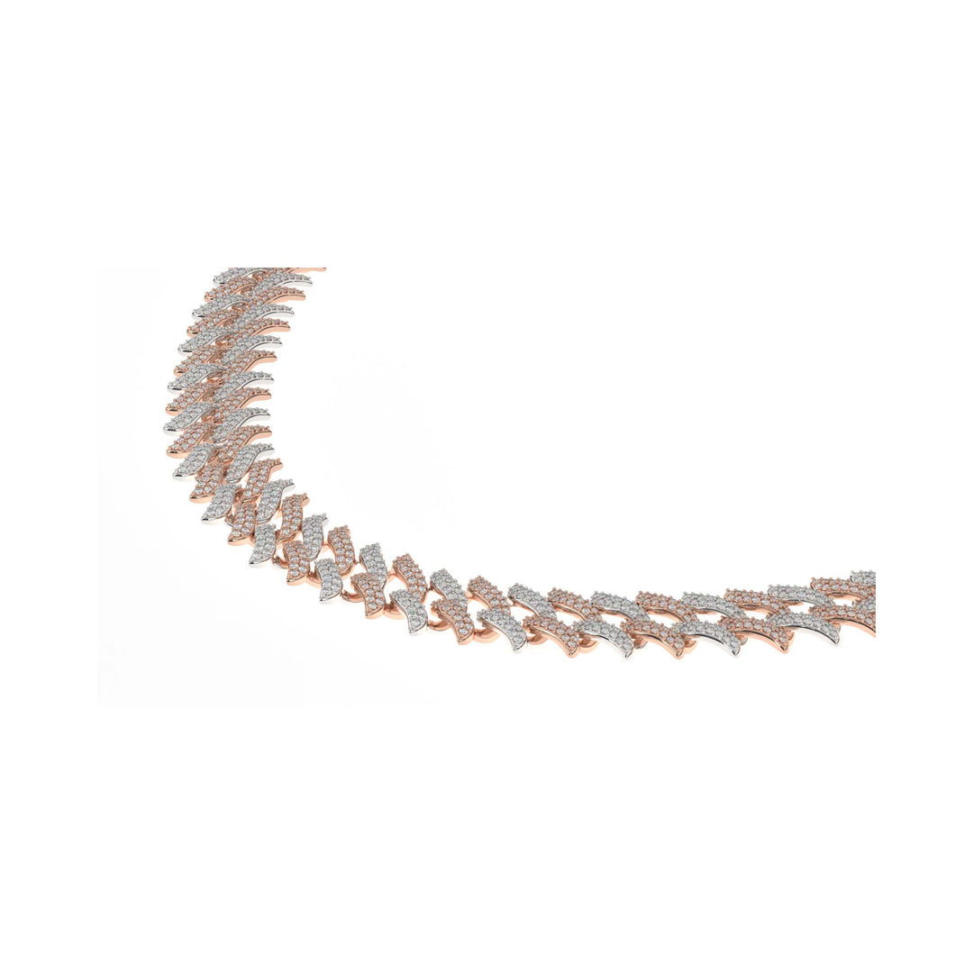 DIAMOND-SPIKED-LAUREL-CUBAN-LINK-CHAIN-18k-2-tone-rose-&-white-gold-plated-side-view-the-gold-gods-Womens-jewelry