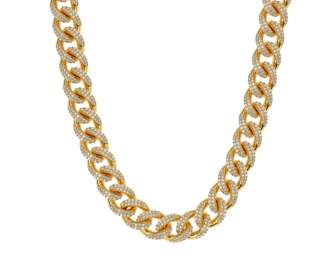 Diamond-Cuban-Link-Chain-10mm-the-Gold-Gods-18k-Gold-plated-Front view-Gold-Chain-Mens-Jewelry