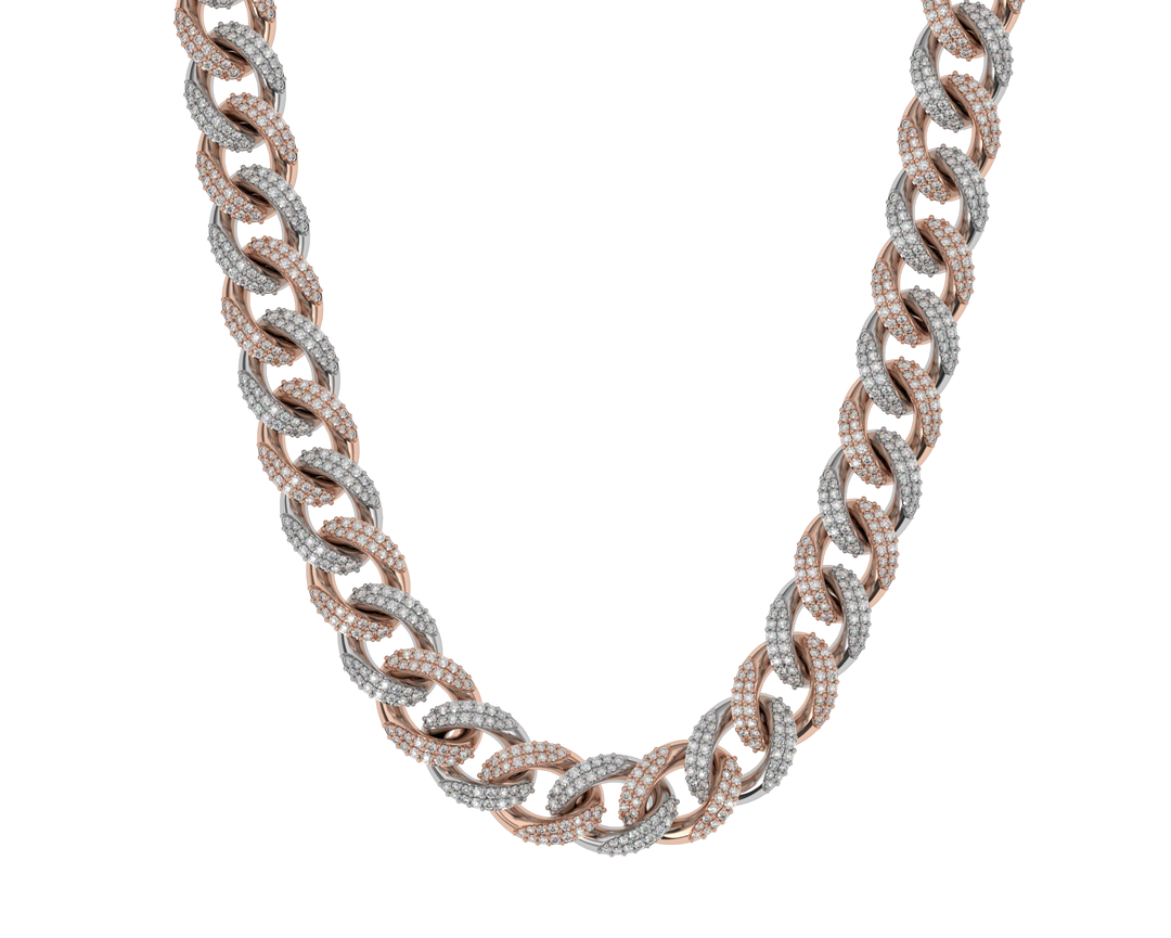 Diamond-Cuban-Link-Chain-10mm-The-Gold-Gods-2-tone-rose-&-white-18k-Gold-plated-Front-view-Gold-Chain-Mens-Jewelry