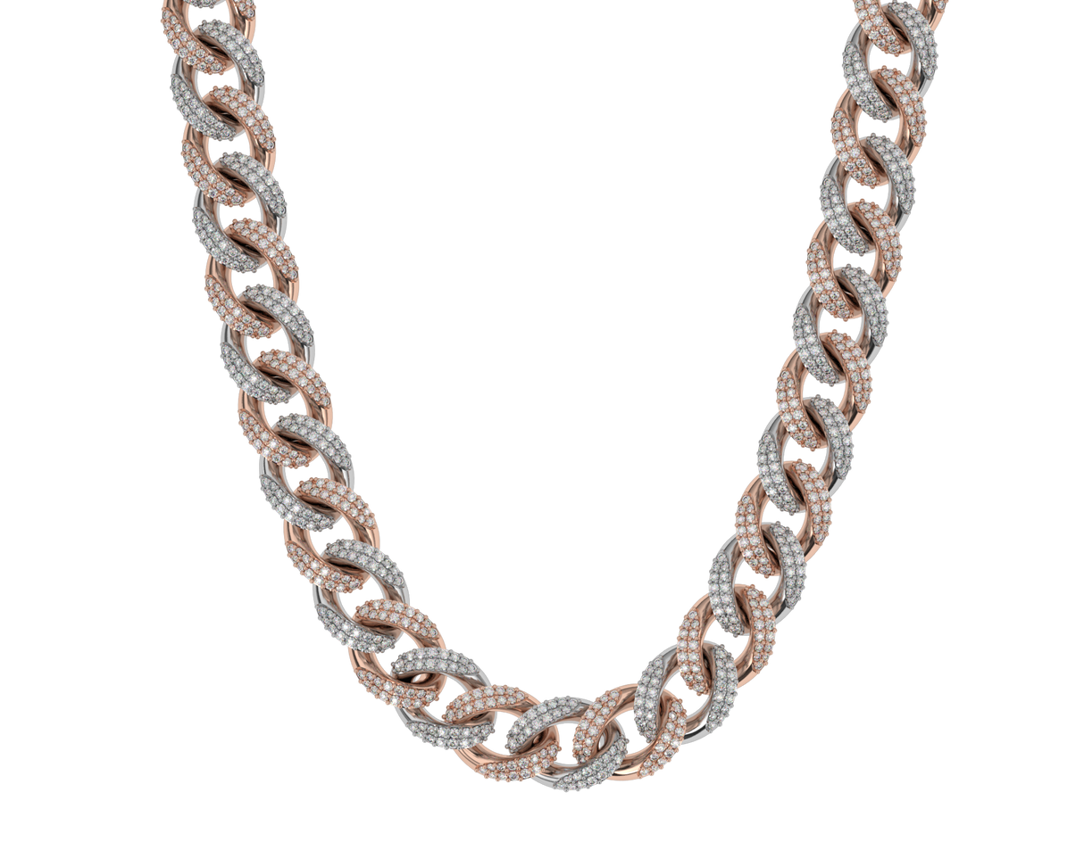 Diamond-Cuban-Link-Chain-10mm-The-Gold-Gods-2-tone-rose-&-white-18k-Gold-plated-Front-view-Gold-Chain-Mens-Jewelry