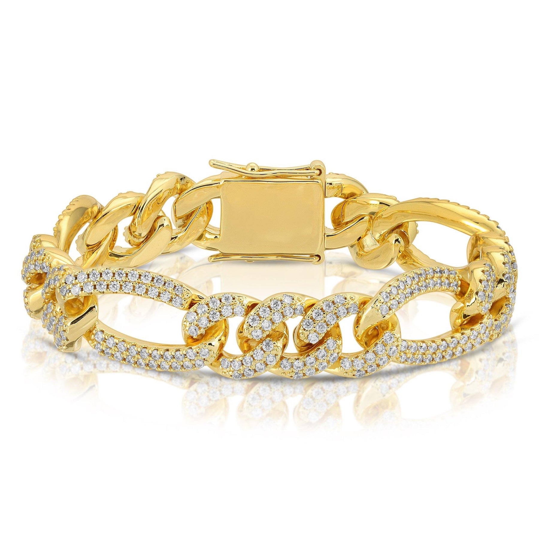 Diamond Cuban Bracelet Straight Edge (15mm) | The Gold Gods 18K White Gold Plated / 7.5 / 15mm