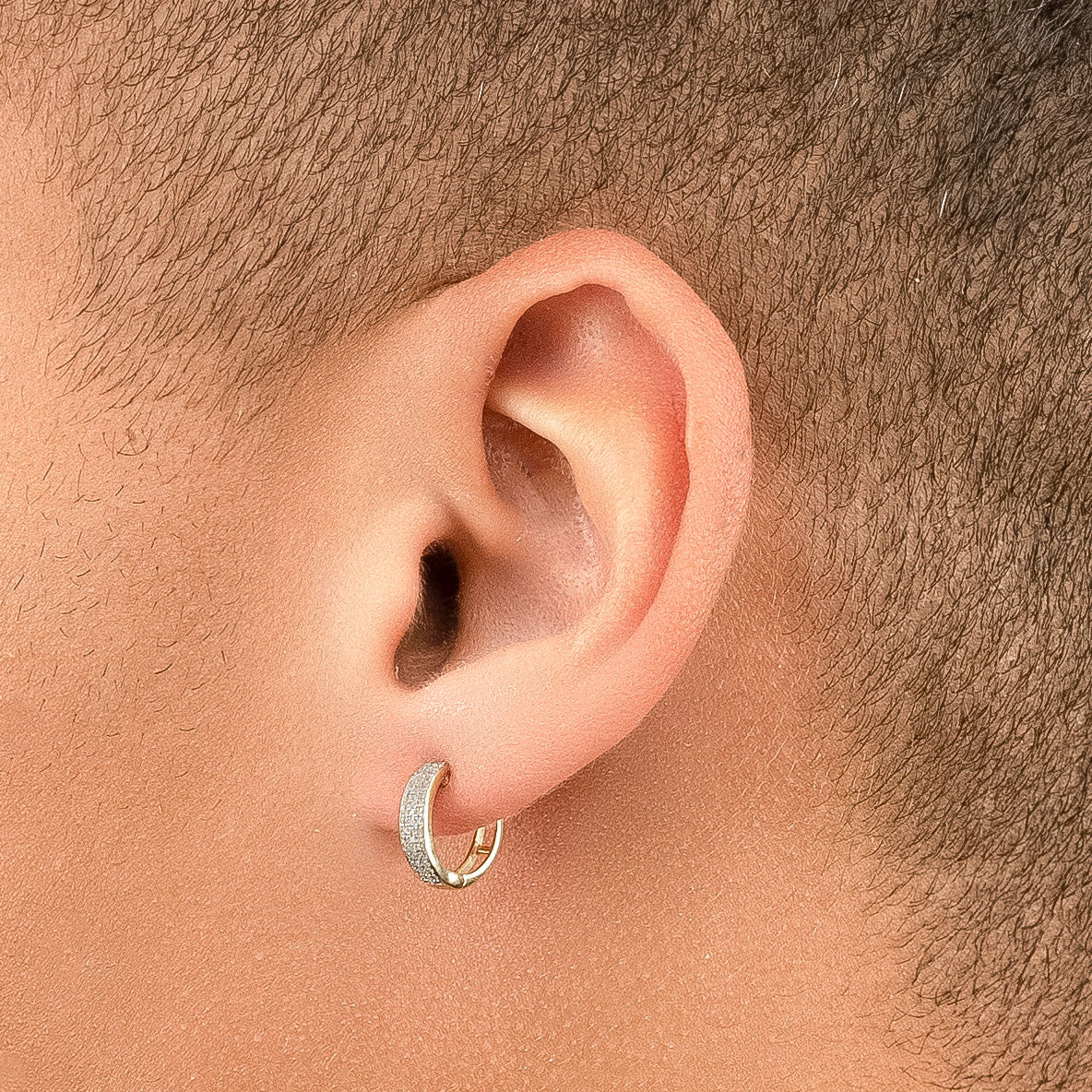 Men's Earring Titanium 3 Stone Matt & Polished Huggie Hinged Hoop Earrings  - Titanium Earrings at Elma UK Jewellery